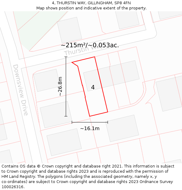 4, THURSTIN WAY, GILLINGHAM, SP8 4FN: Plot and title map