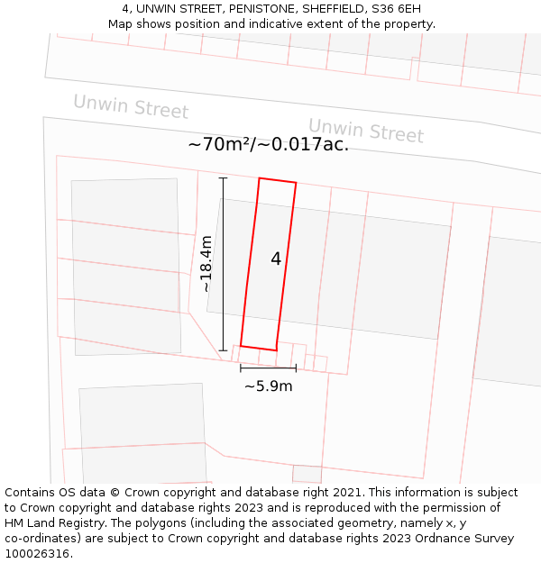 4, UNWIN STREET, PENISTONE, SHEFFIELD, S36 6EH: Plot and title map