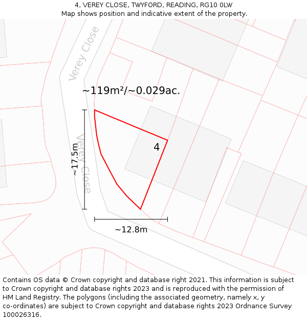 4, VEREY CLOSE, TWYFORD, READING, RG10 0LW: Plot and title map