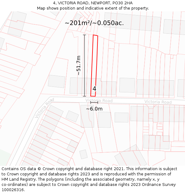 4, VICTORIA ROAD, NEWPORT, PO30 2HA: Plot and title map