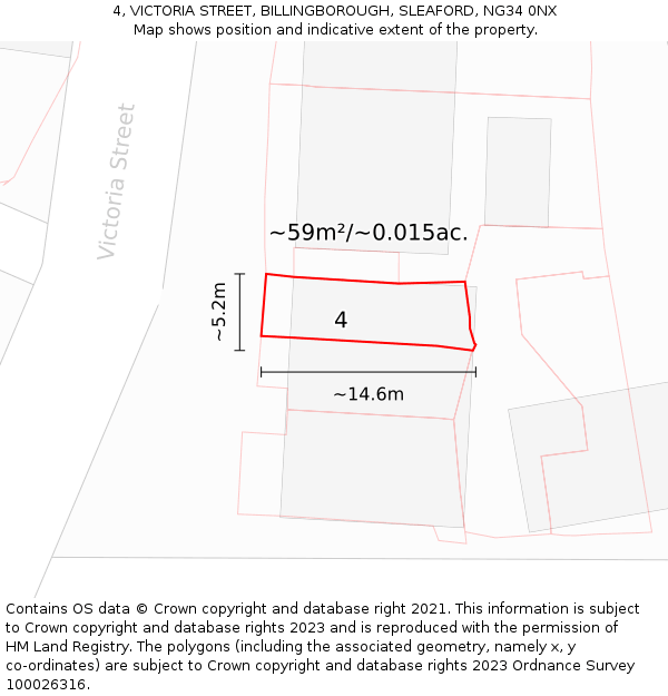 4, VICTORIA STREET, BILLINGBOROUGH, SLEAFORD, NG34 0NX: Plot and title map
