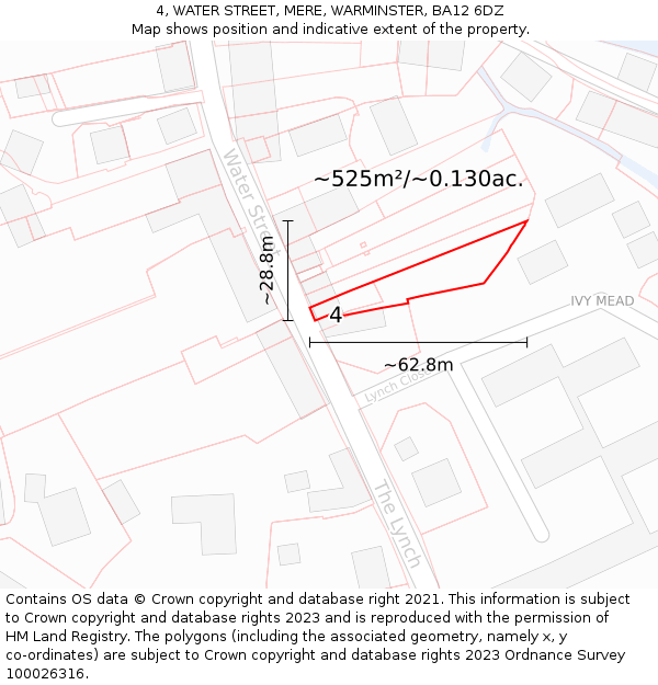 4, WATER STREET, MERE, WARMINSTER, BA12 6DZ: Plot and title map