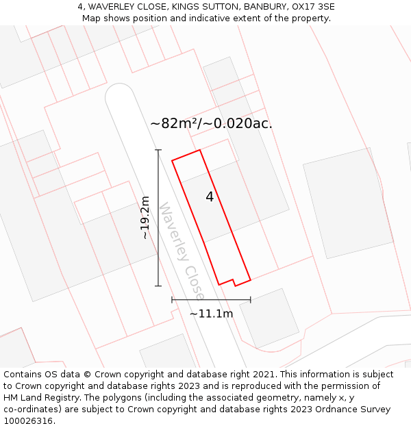 4, WAVERLEY CLOSE, KINGS SUTTON, BANBURY, OX17 3SE: Plot and title map