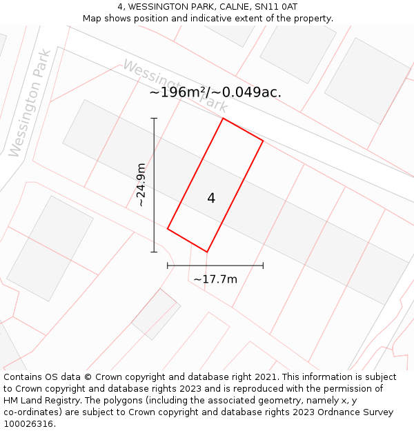 4, WESSINGTON PARK, CALNE, SN11 0AT: Plot and title map