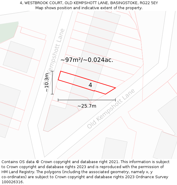 4, WESTBROOK COURT, OLD KEMPSHOTT LANE, BASINGSTOKE, RG22 5EY: Plot and title map