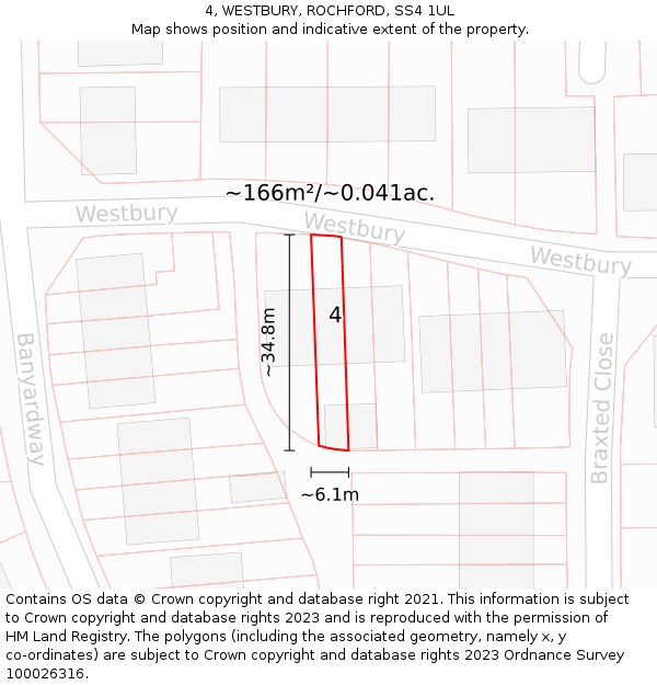 4, WESTBURY, ROCHFORD, SS4 1UL: Plot and title map