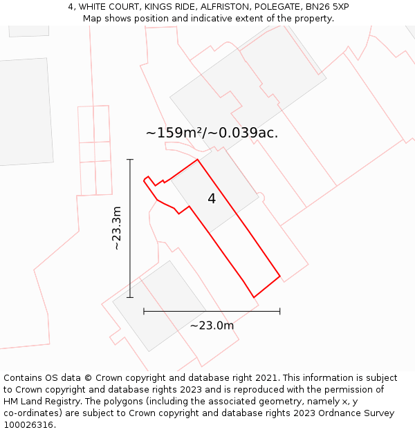 4, WHITE COURT, KINGS RIDE, ALFRISTON, POLEGATE, BN26 5XP: Plot and title map