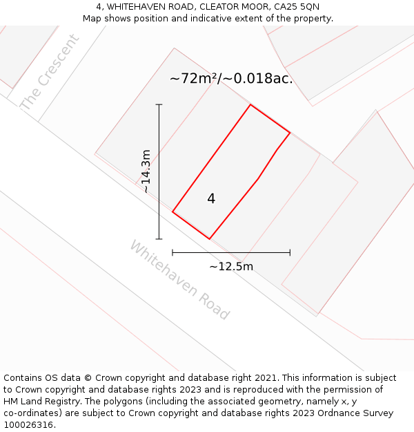 4, WHITEHAVEN ROAD, CLEATOR MOOR, CA25 5QN: Plot and title map