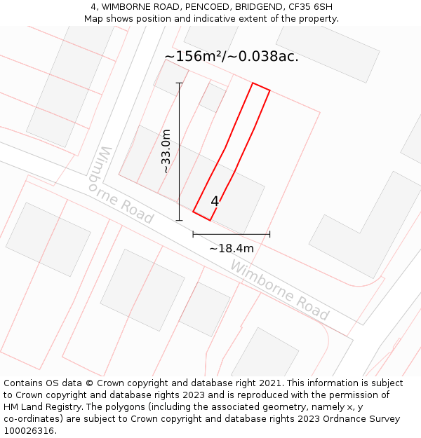 4, WIMBORNE ROAD, PENCOED, BRIDGEND, CF35 6SH: Plot and title map