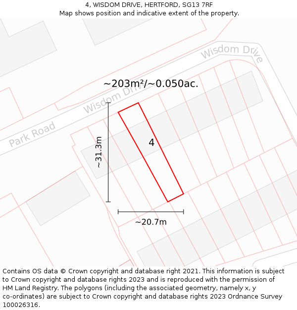 4, WISDOM DRIVE, HERTFORD, SG13 7RF: Plot and title map