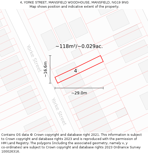 4, YORKE STREET, MANSFIELD WOODHOUSE, MANSFIELD, NG19 9NG: Plot and title map