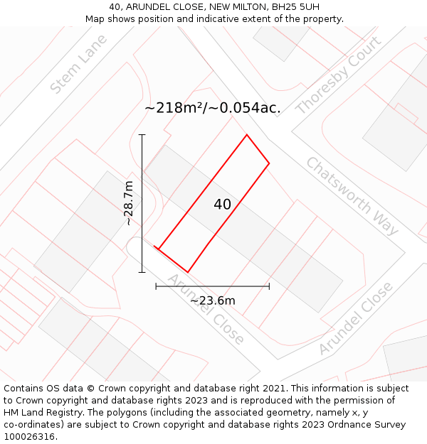 40, ARUNDEL CLOSE, NEW MILTON, BH25 5UH: Plot and title map