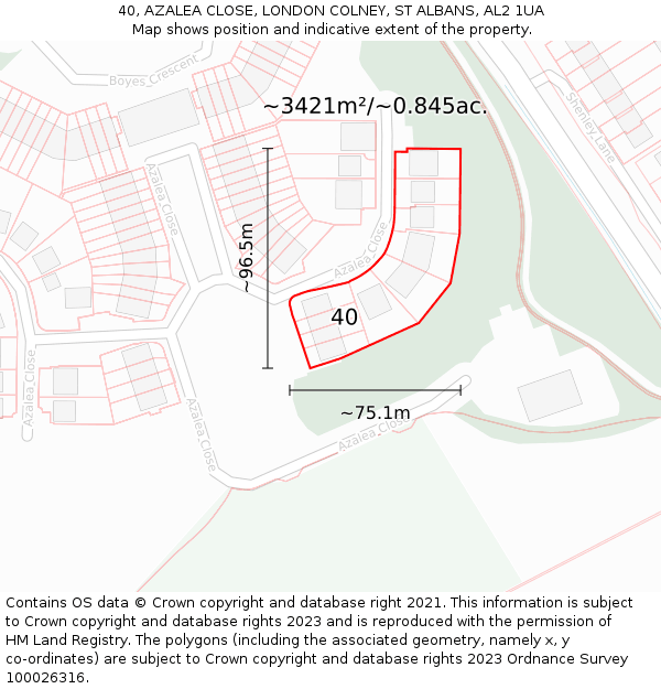 40, AZALEA CLOSE, LONDON COLNEY, ST ALBANS, AL2 1UA: Plot and title map