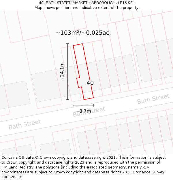 40, BATH STREET, MARKET HARBOROUGH, LE16 9EL: Plot and title map