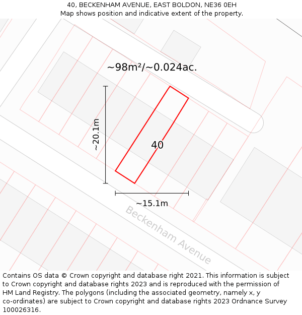 40, BECKENHAM AVENUE, EAST BOLDON, NE36 0EH: Plot and title map