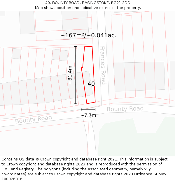 40, BOUNTY ROAD, BASINGSTOKE, RG21 3DD: Plot and title map