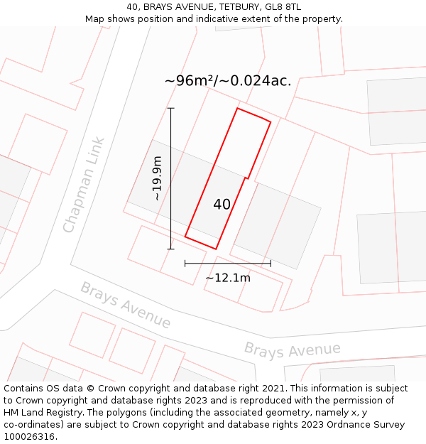 40, BRAYS AVENUE, TETBURY, GL8 8TL: Plot and title map