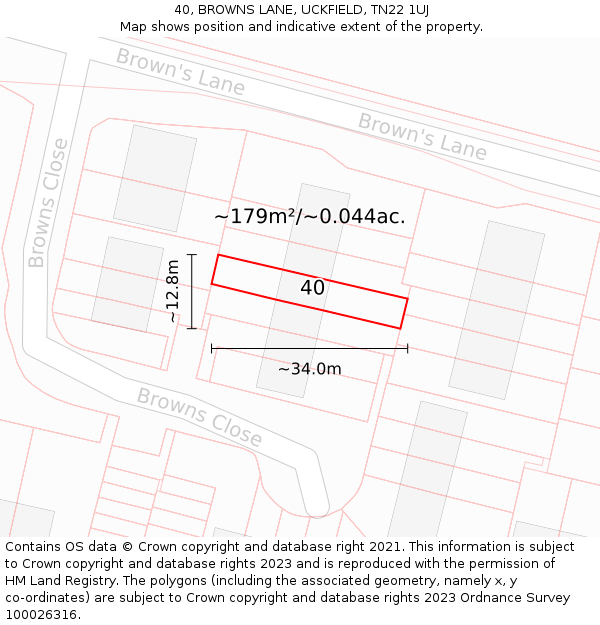 40, BROWNS LANE, UCKFIELD, TN22 1UJ: Plot and title map