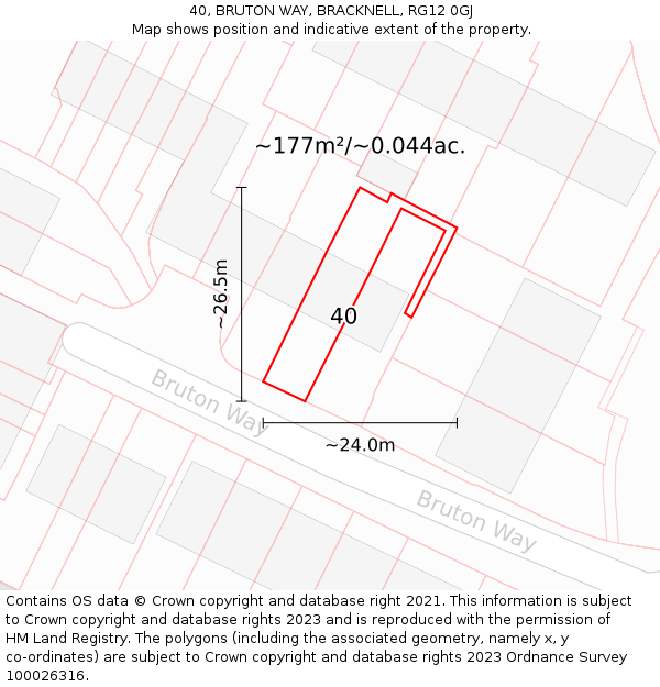 40, BRUTON WAY, BRACKNELL, RG12 0GJ: Plot and title map