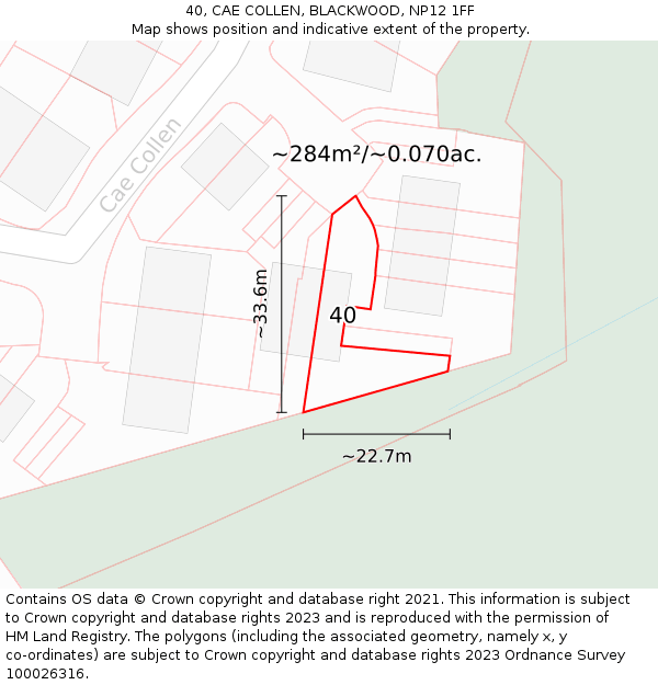 40, CAE COLLEN, BLACKWOOD, NP12 1FF: Plot and title map