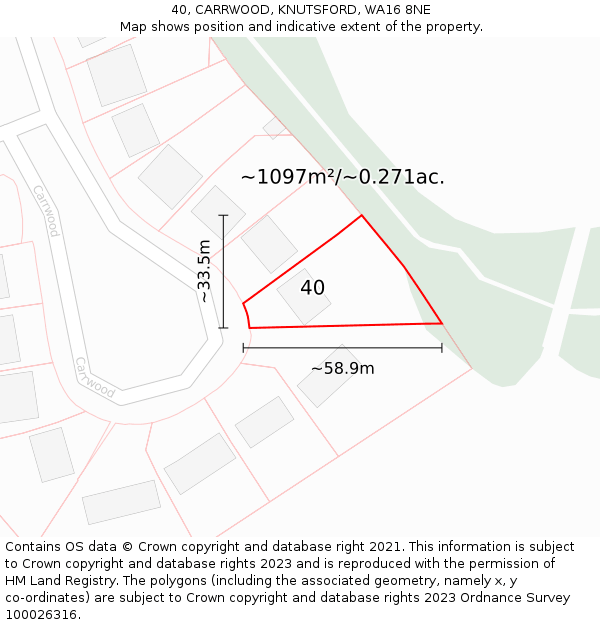 40, CARRWOOD, KNUTSFORD, WA16 8NE: Plot and title map