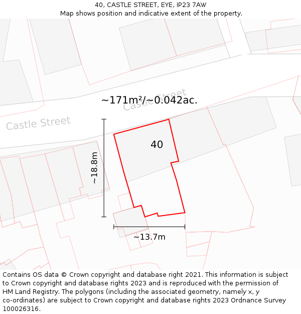 40, CASTLE STREET, EYE, IP23 7AW: Plot and title map