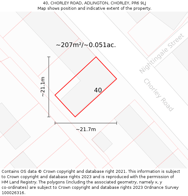 40, CHORLEY ROAD, ADLINGTON, CHORLEY, PR6 9LJ: Plot and title map