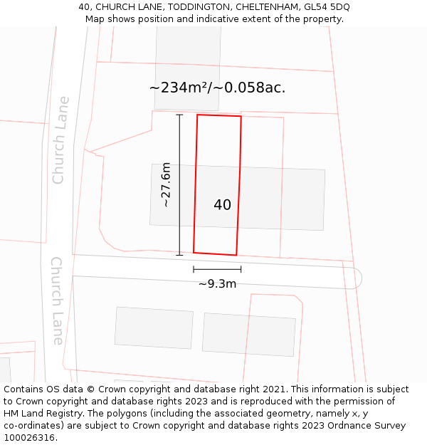 40, CHURCH LANE, TODDINGTON, CHELTENHAM, GL54 5DQ: Plot and title map