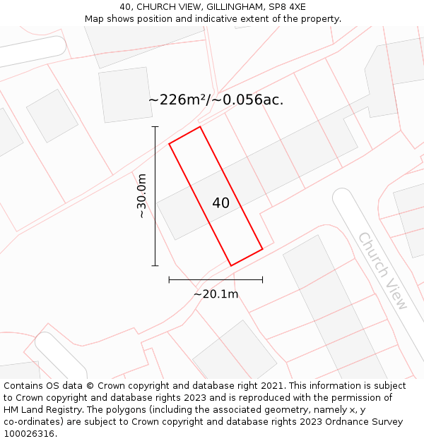 40, CHURCH VIEW, GILLINGHAM, SP8 4XE: Plot and title map