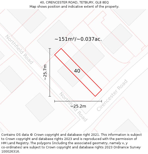 40, CIRENCESTER ROAD, TETBURY, GL8 8EQ: Plot and title map