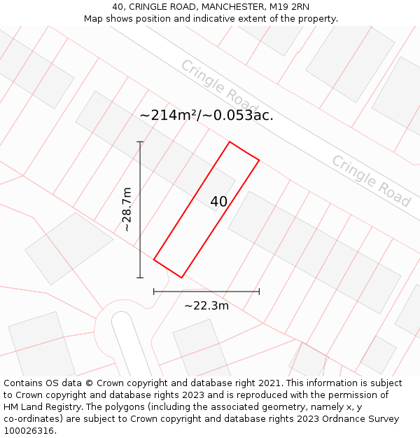 40, CRINGLE ROAD, MANCHESTER, M19 2RN: Plot and title map
