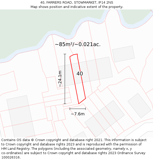 40, FARRIERS ROAD, STOWMARKET, IP14 2NS: Plot and title map