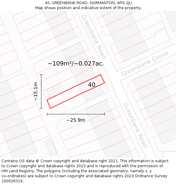 40, GREENBANK ROAD, NORMANTON, WF6 2JU: Plot and title map