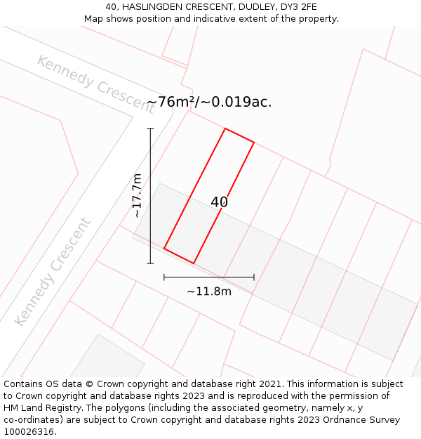 40, HASLINGDEN CRESCENT, DUDLEY, DY3 2FE: Plot and title map
