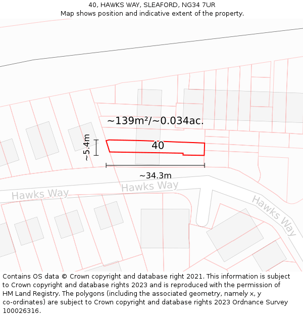 40, HAWKS WAY, SLEAFORD, NG34 7UR: Plot and title map