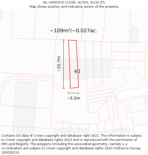 40, HAYDOCK CLOSE, ALTON, GU34 2TL: Plot and title map