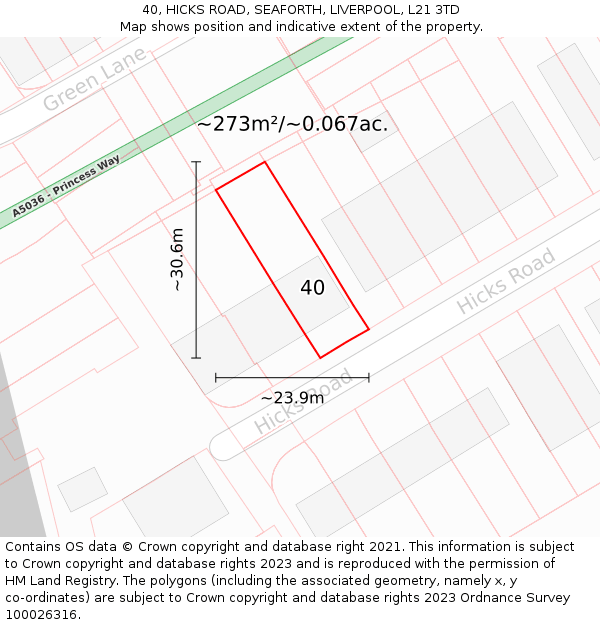 40, HICKS ROAD, SEAFORTH, LIVERPOOL, L21 3TD: Plot and title map