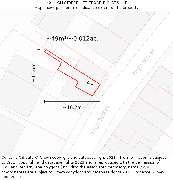 40, HIGH STREET, LITTLEPORT, ELY, CB6 1HE: Plot and title map