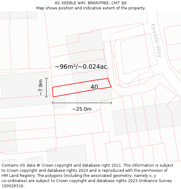 40, KEEBLE WAY, BRAINTREE, CM7 3JX: Plot and title map