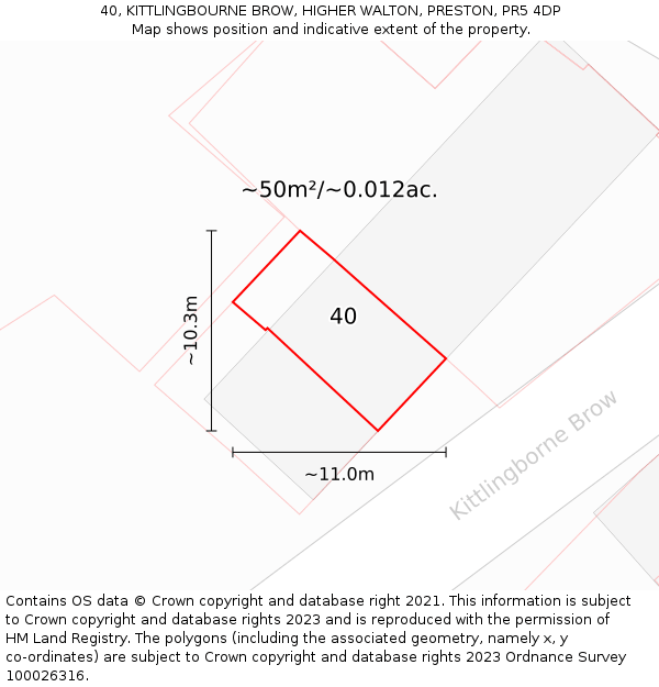 40, KITTLINGBOURNE BROW, HIGHER WALTON, PRESTON, PR5 4DP: Plot and title map