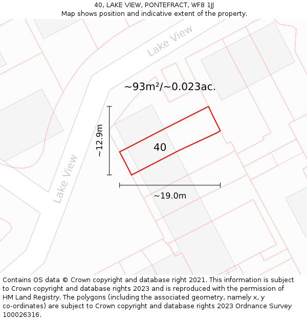 40, LAKE VIEW, PONTEFRACT, WF8 1JJ: Plot and title map