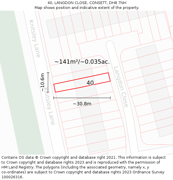 40, LANGDON CLOSE, CONSETT, DH8 7NH: Plot and title map