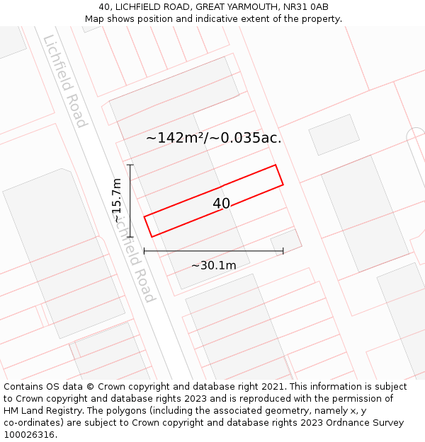 40, LICHFIELD ROAD, GREAT YARMOUTH, NR31 0AB: Plot and title map