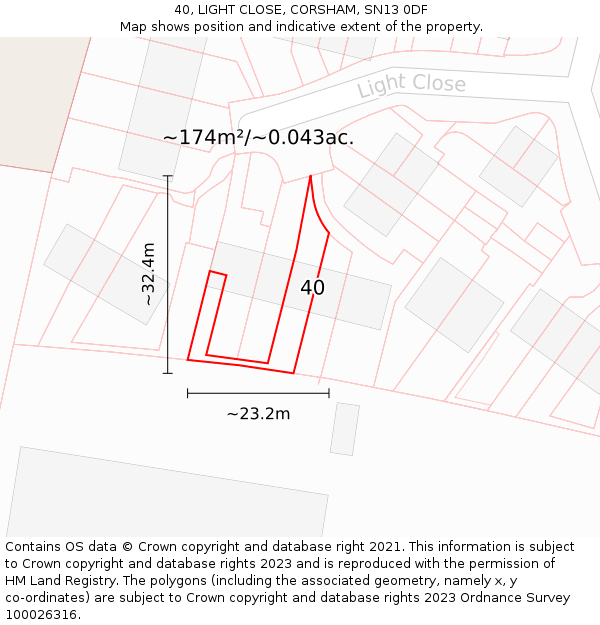 40, LIGHT CLOSE, CORSHAM, SN13 0DF: Plot and title map