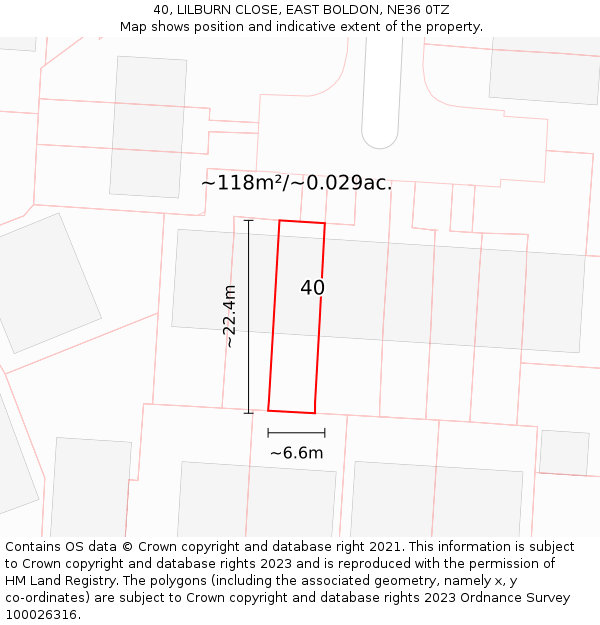 40, LILBURN CLOSE, EAST BOLDON, NE36 0TZ: Plot and title map