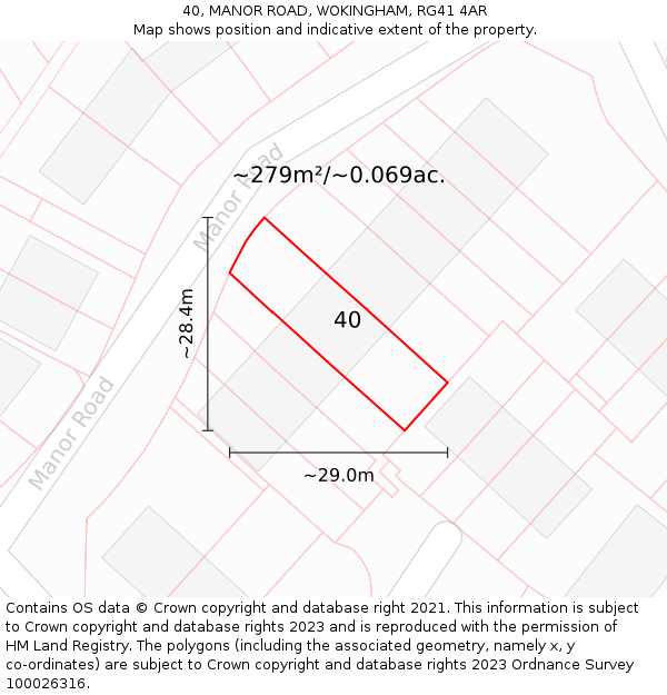 40, MANOR ROAD, WOKINGHAM, RG41 4AR: Plot and title map