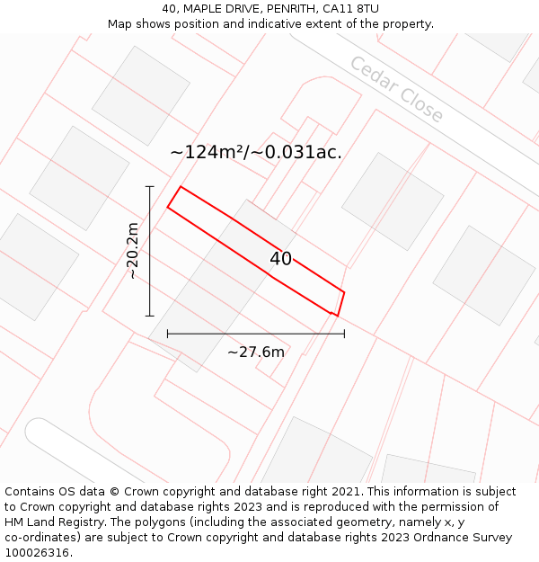 40, MAPLE DRIVE, PENRITH, CA11 8TU: Plot and title map