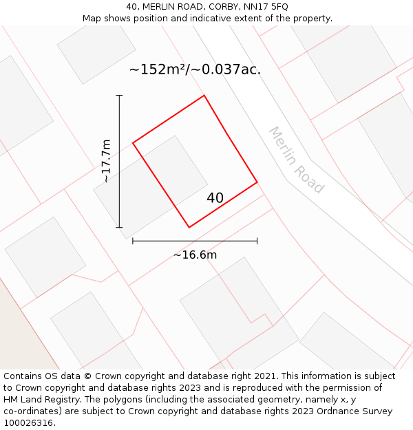 40, MERLIN ROAD, CORBY, NN17 5FQ: Plot and title map
