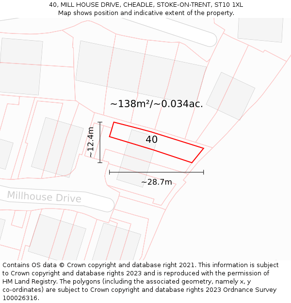40, MILL HOUSE DRIVE, CHEADLE, STOKE-ON-TRENT, ST10 1XL: Plot and title map