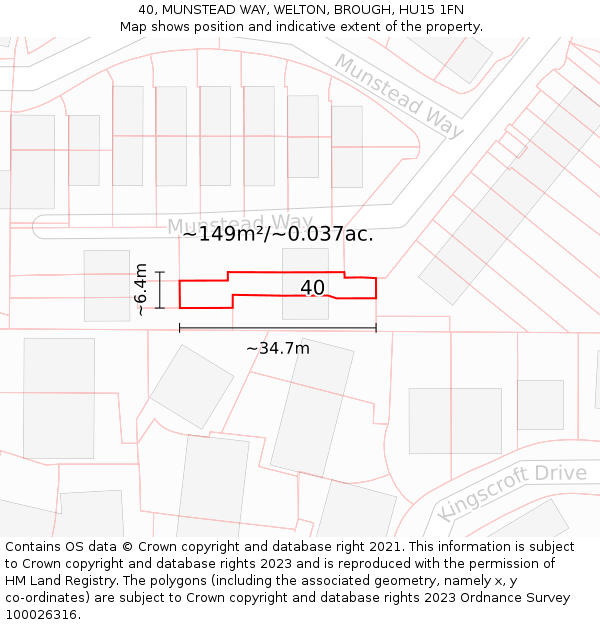 40, MUNSTEAD WAY, WELTON, BROUGH, HU15 1FN: Plot and title map